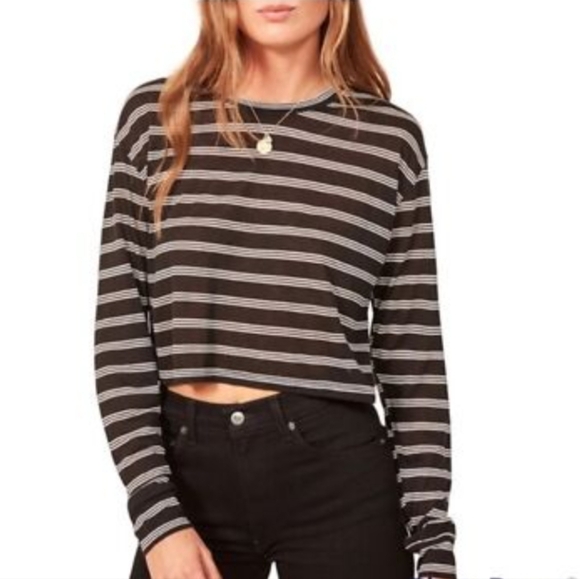 Reformation Jeans Chloe Black White Stripe Long Sleeve Top - Picture 1 of 8